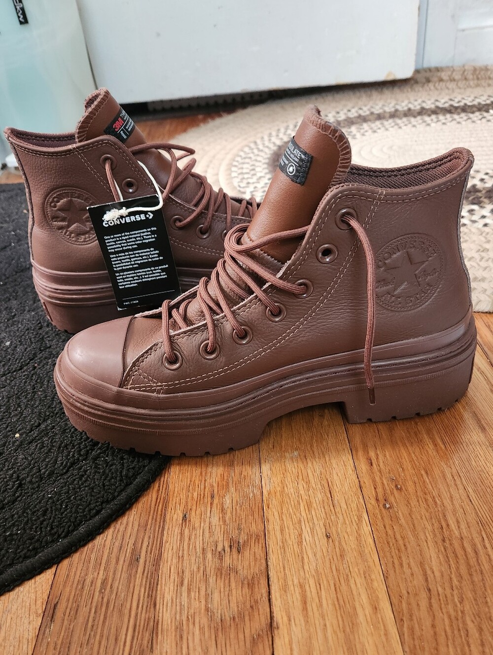 Converse Brown Leather Lace-Up Waterproof Platform High-Top Boots